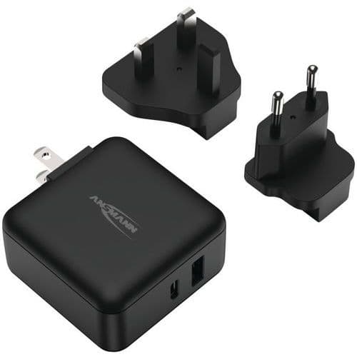 Chargeur avec adaptaeur de voyage - 2 ports USB - Ansmann