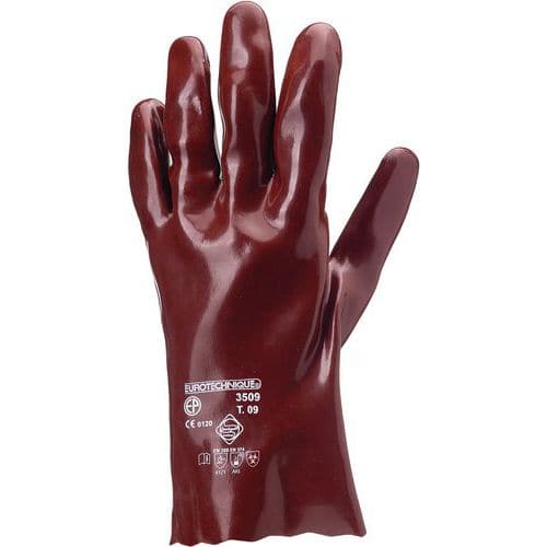 Gants Eurochem 3510 coton enduit PVC rouge 27 cm - Coverguard