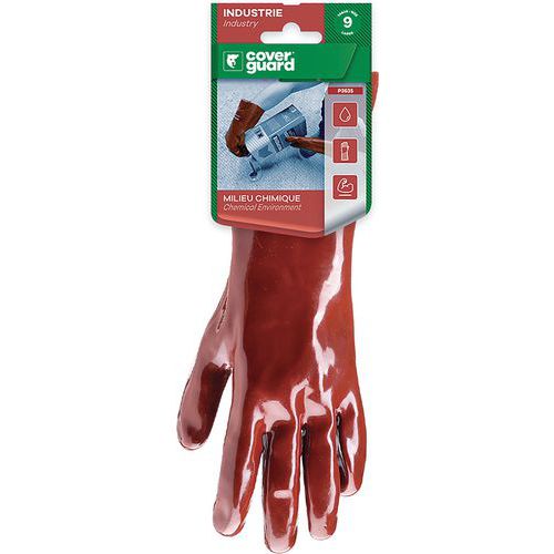 Gants Eurochem 3636 coton enduit PVC rouge 36 cm - Coverguard