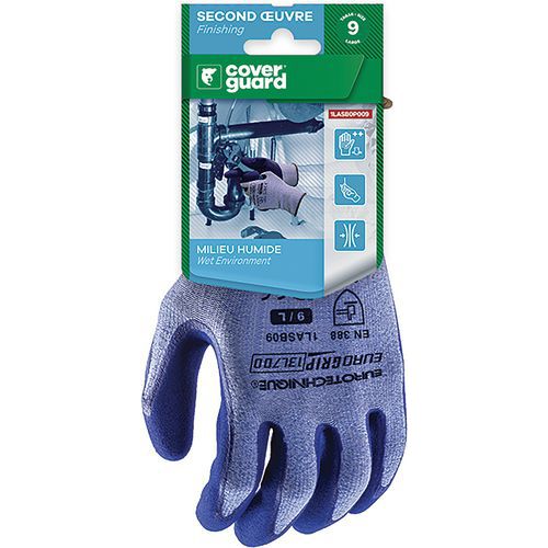 Gants Eurolite 13L700 J13 double enduit latex bleu - Coverguard