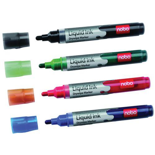 Marqueurs Nobo effaçables à sec Liquid Ink assortis