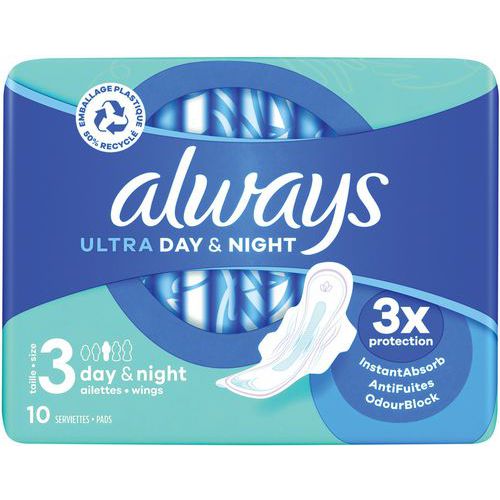 Serviette hygénique Ultra Jour & Nuit- Paquet de 10 - Always