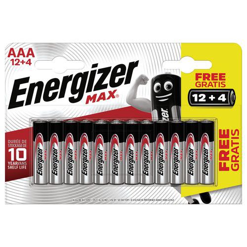 Pile Max AAA/LR03 - Lot de 12 + 4 -  Energizer