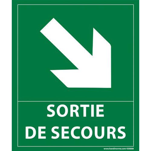 Panneau sortie de secours flèche bas à droite 300 x 250 mm