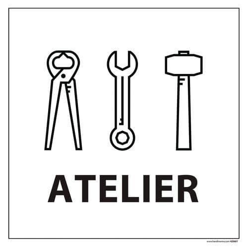 Signalisation information ateliers fond blanc 250 x 250 mm