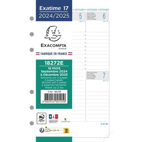 Recharge Exatime 17 semaines - 2 pages à la vertical - Exacompta