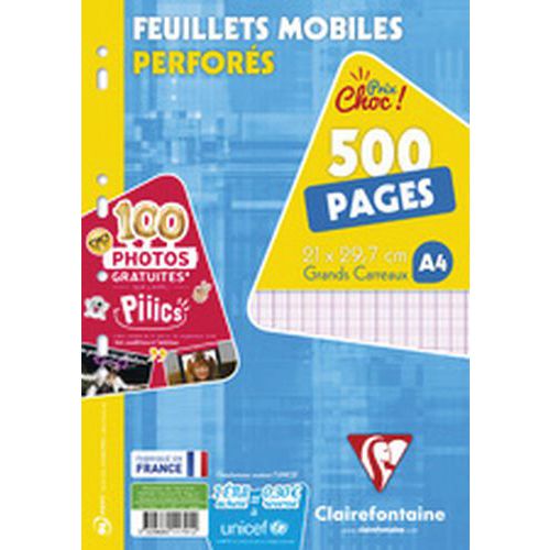 Feuillets mobiles perforés, A4, séyès