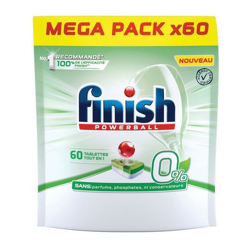 Finish 60 pastilles 0% tout en un - 4 packs