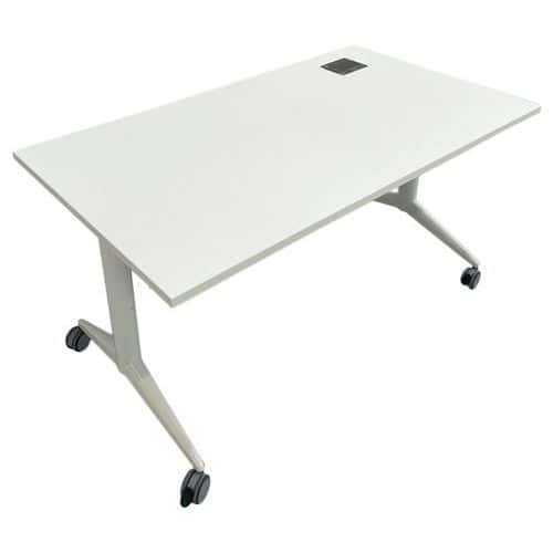 Table d'occasion rectangulaire blanche - pieds sur roulettes