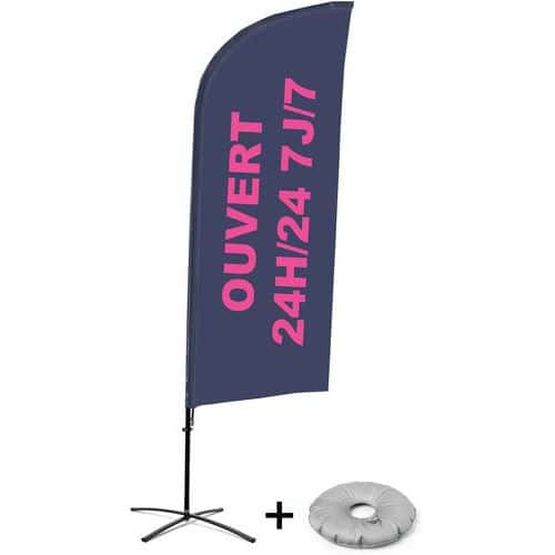 Beach flag avec pied croix Ouvert 24/7 - Français - Showdown Displays