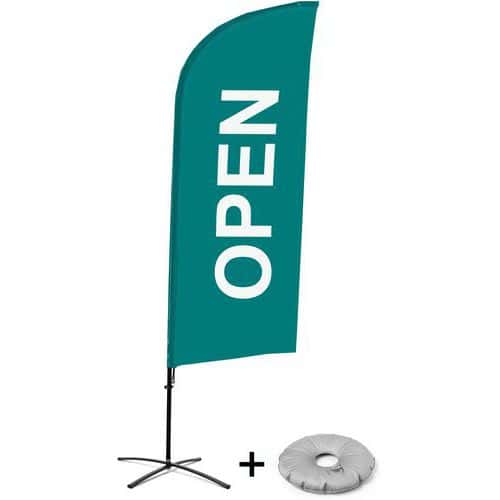 Beach flag avec pied en croix Ouvert - Anglais - Showdown Displays