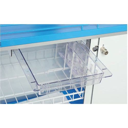 Tiroir thermoformé en ABS Dim 400 x 300 x 50 mm - chariot Nursing-Sclessin Fonction Linge