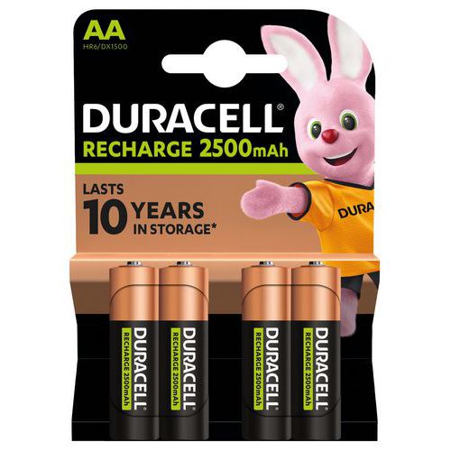 Pile rechargeable 2500 mAh AA LR6 - Pack de 4 - Duracell