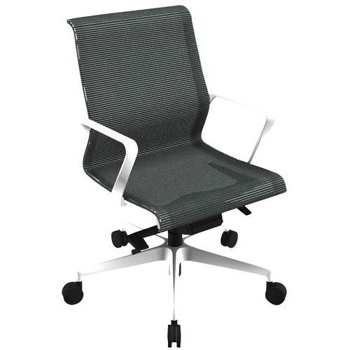 Fauteuil direction Dinamica pied nylon blanc dossier bas et assise résille