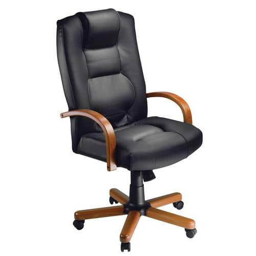 Fauteuil de direction Lagune piètement bois cuir coloris noir