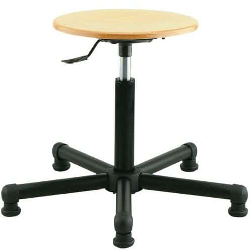 Tabouret rond bois patins base en nylon Sokoa