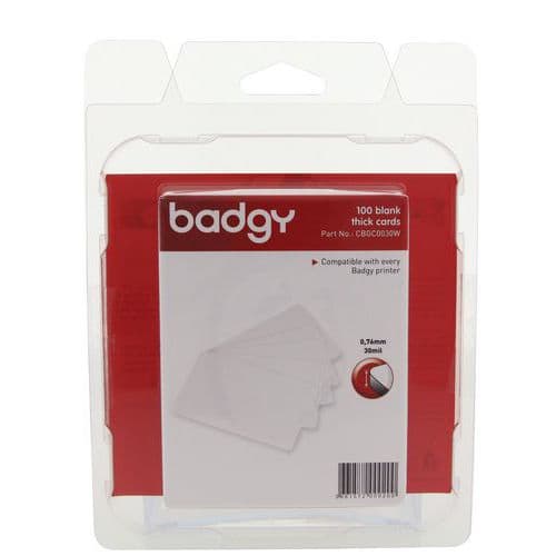 100 Cartes PVC épaisses (0,76 mm) p/ Imprimantes BADGY100, BADGY200