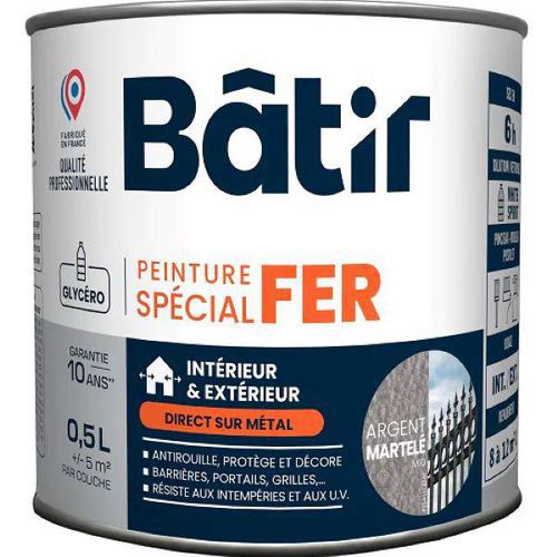 Peinture antirouille spécial fer martelé Brillant -0,5 L - Batir