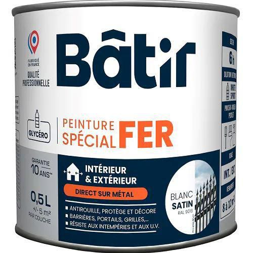 Peinture antirouille spécial fer Satin - 0,5 L - Batir