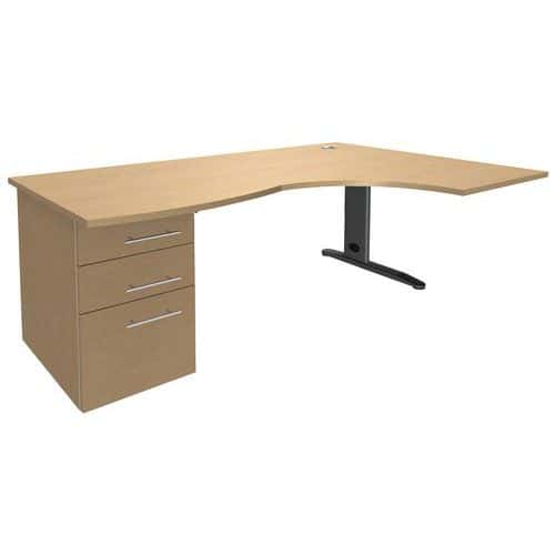 Bureau asymétrique 180cm Pied L métal +caisson Quatuor - Manutan Expert