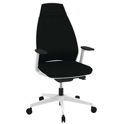 Fauteuil Oxygen dossier tapissé tissu M1 accoudoirs réglables pied blanc