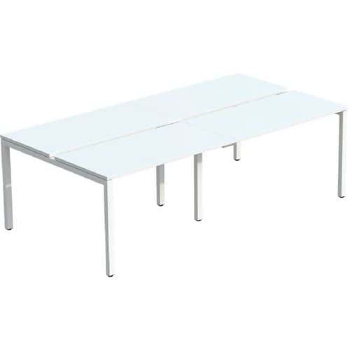 Bureau droit partagé pieds blanc/ plateau blanc Easydesk - 4 pôles - Paperflow