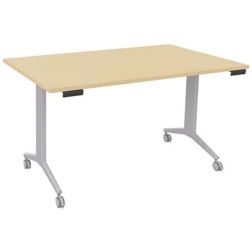 Table rectangulaire Avel plateau pivotant pieds alu sur roulettes