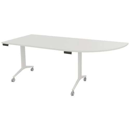 Table plateau pivotant Avel avec angle à droite pied blanc sur roulettes