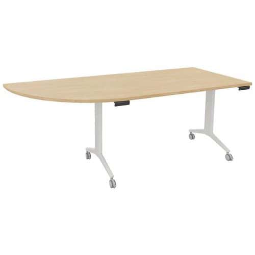 Table plateau pivotant Avel angle à gauche pied blanc sur roulettes