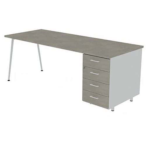 Bureau avec plateau 160x80 cm avec caisson HB 6 tiroirs Solal - Quadrifoglio