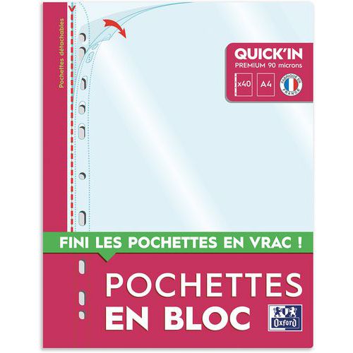 Pochette perforée Quick'in bloc Oxford - Bloc de 40