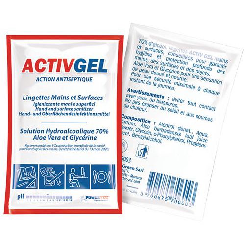 Carton de 100 lingettes antiseptique main surface - Activgel