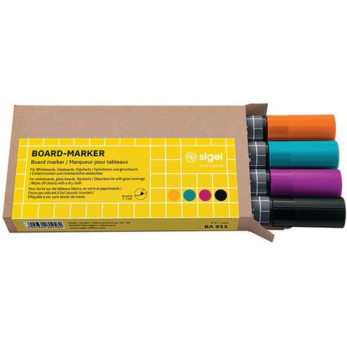 Marqueurs pour tableaux - noir/turquoise/magenta/orange - 4pce - Sigel