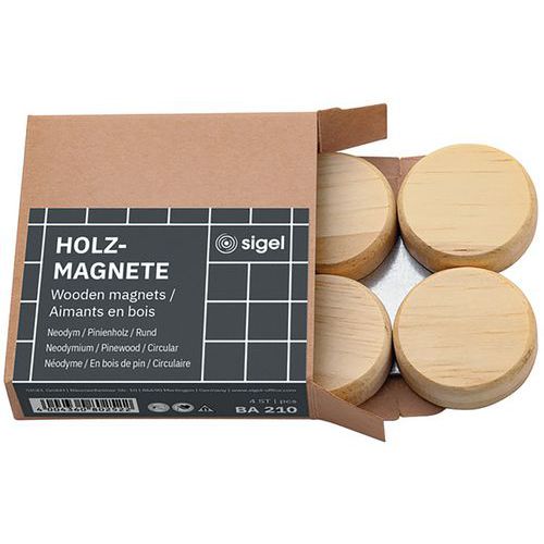 Aimants en bois ronds - 33mm - 4 pce - Nature - Sigel