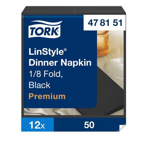 Serviette Dinner noire pliage 1/8 12 x 50 serviettes - Tork LinStyle®