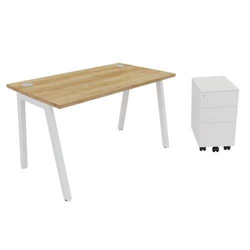 Pack Trendy : Bureau 120x70cm + Caisson mobile blanc