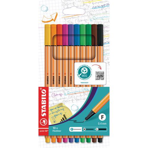 Etui de 10 stylos feutres point 88 coloris standard - Stabilo