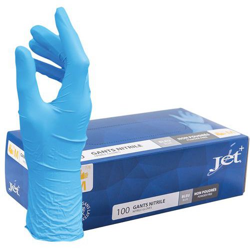 Gants jetables nitrile bleu non poudré - Boîte de 100 - MP Hygiène