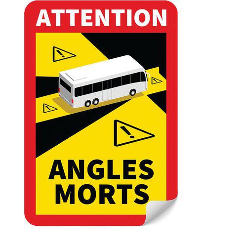 Panneau danger angles morts pour Bus - Adhésif - Lot de 5 - Novap