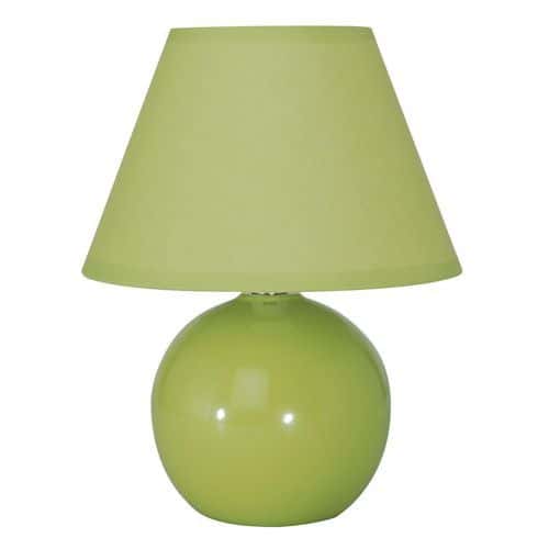 Lampe boule en céramique . Abat-jour conique en coton Corep