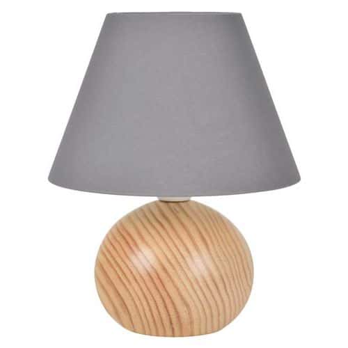 Lampe boule en bois. Abat-jour conique en coton Corep