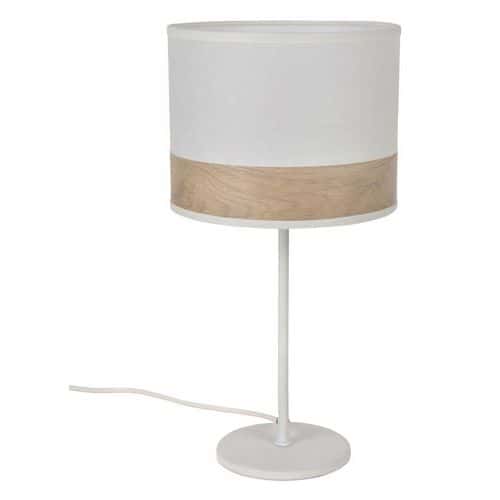 Lampe base ronde en métal peint. Abat-jour cylindre en coton Corep