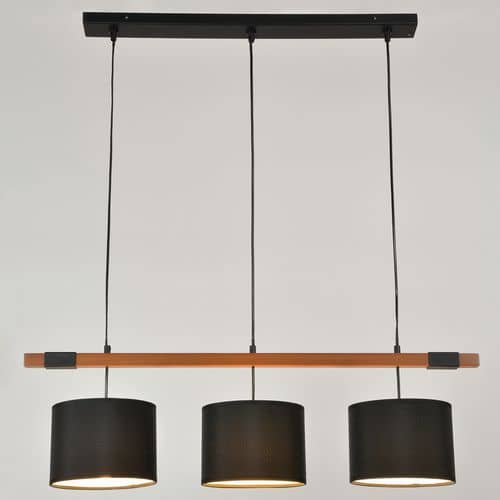 Suspension barre 3 lumières en bois et métal peint chêne/noir Corep