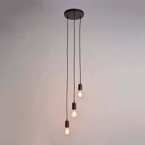 Suspension 3 lumières base ronde en métal Aksel noir Corep