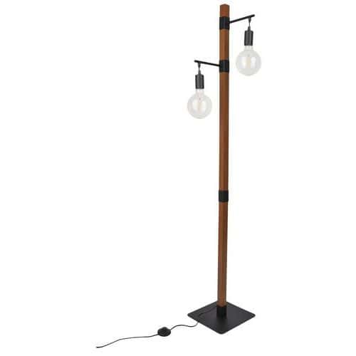 Lampadaire 2 lumières base carrée en métal et bois Aalto chêne Corep