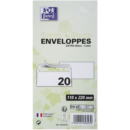 Enveloppes 90g auto adhésives recyclées - Oxford