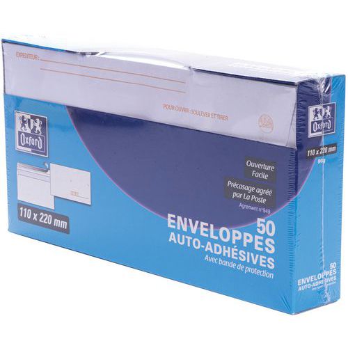 Enveloppes 110x220 auto adhésives précasées boite distrib. - Oxford