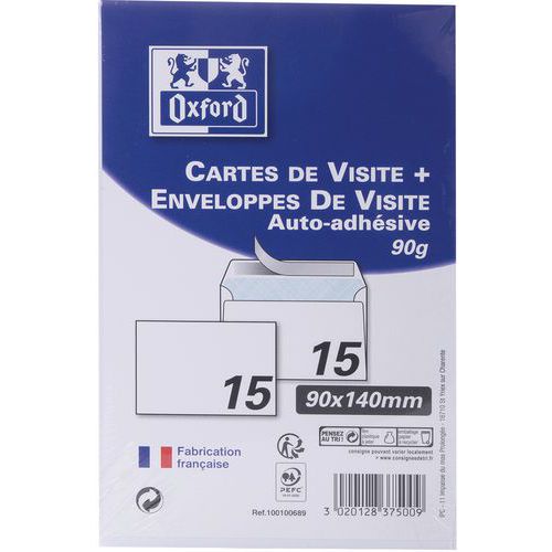 Cartes de visite + 15 enveloppes auto adhésives 90x140 - Oxford