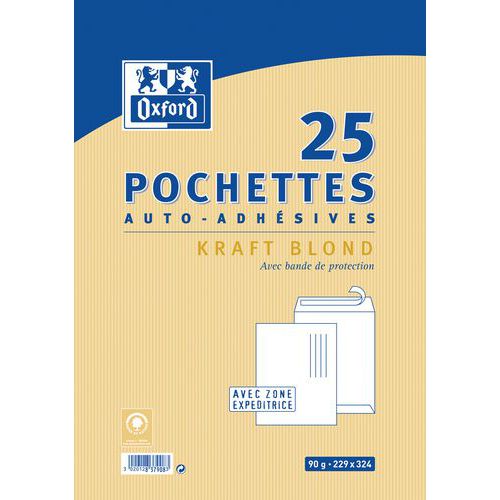 Pochettes 229x324 90g kraft blond auto adhésives - Oxford