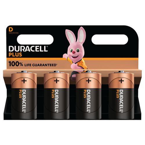 Pile Alcaline D Plus 100 % - 4 unités - Duracell